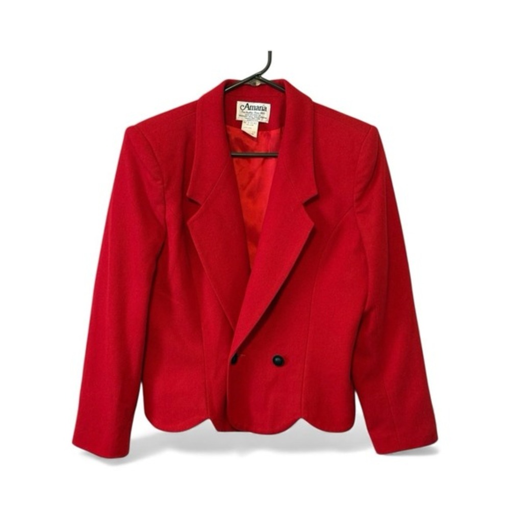 Amana Red Wool Blazer Jacket Womens‎ Size 10 Double Breasted Scalloped Hem